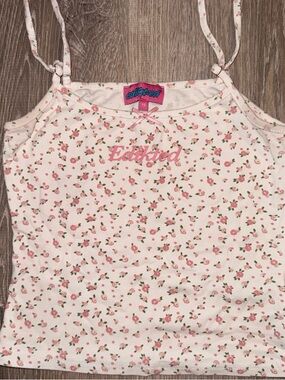 Edikted White Tank Top with Pink Floral Print